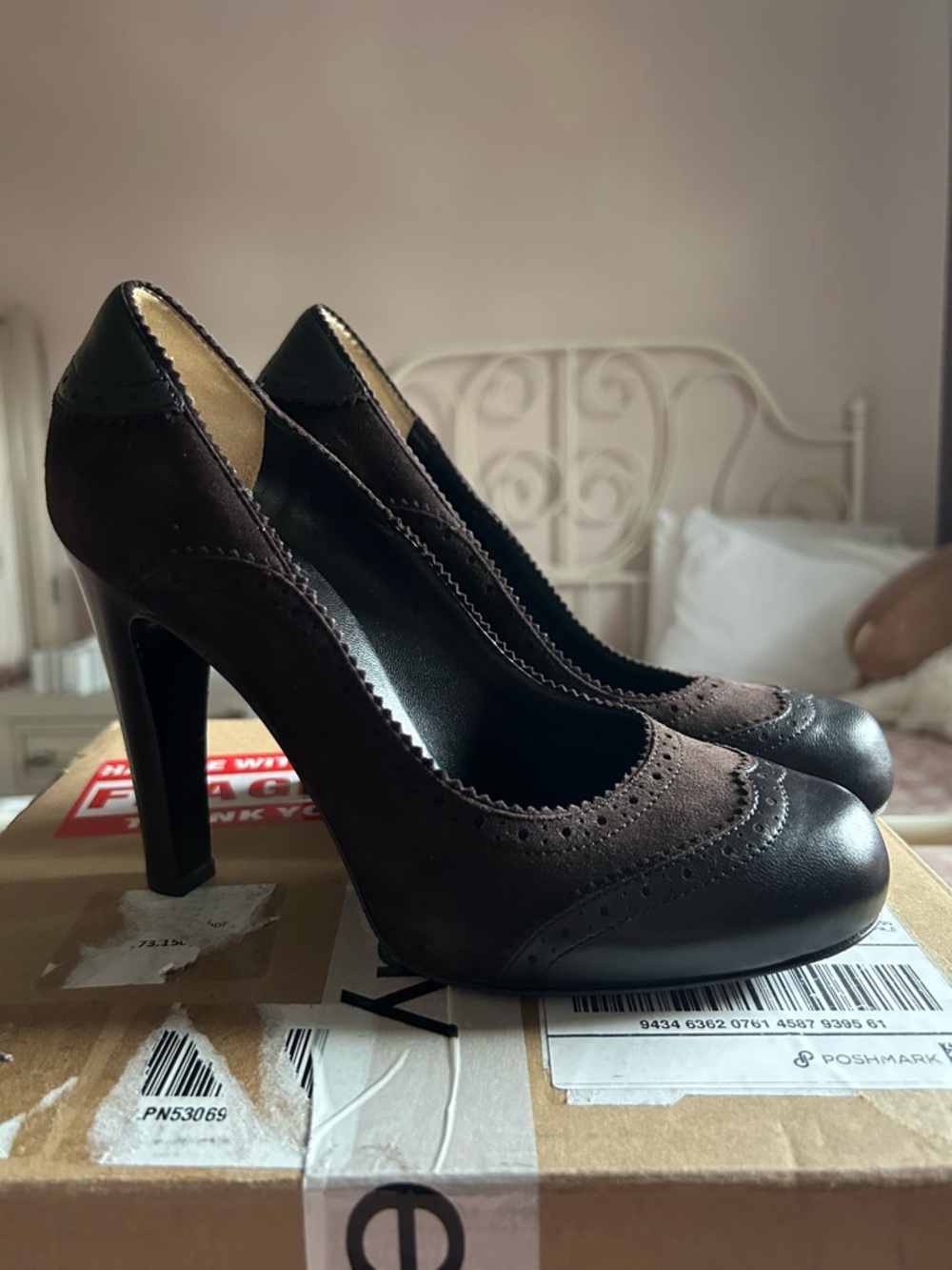 Dolce & Gabbana Dark Brown Wingtip High Heel Pumps